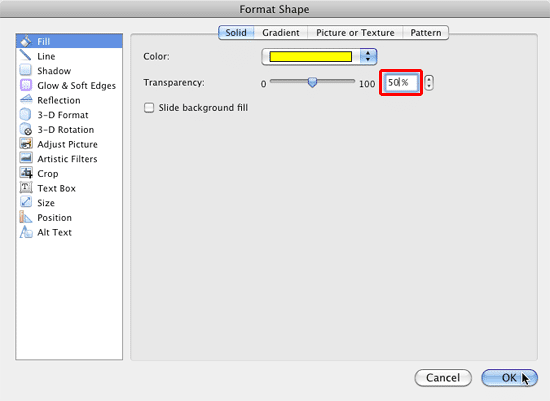 Format Shape dialog box Format Shape dialog box