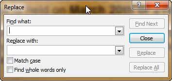 Replace dialog box Replace dialog box