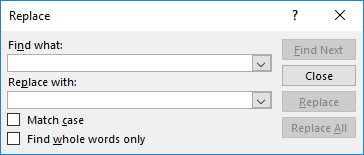 Replace dialog box Replace dialog box