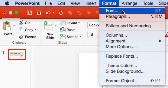 Format | Font menu option