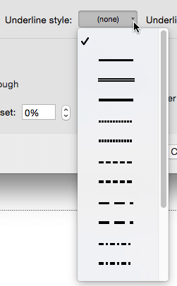 Underline style drop-down list