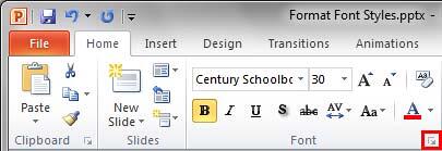 Dialog launcher within the Font group Dialog launcher within the Font group
