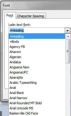Font typeface drop-down list Font typeface drop-down list