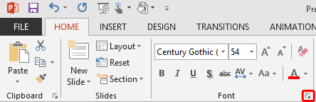 Dialog launcher within the Font group Dialog launcher within the Font group