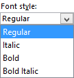 Font style drop-down list Font style drop-down list