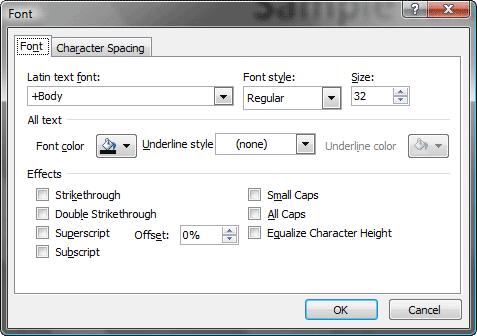 Font dialog box Font dialog box