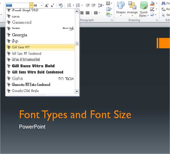 Gill Sans MT font type being selected