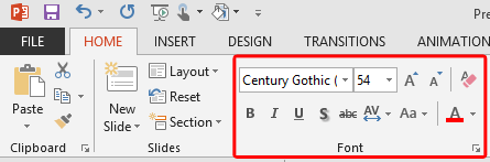 Font group within the Home tab of the Ribbon Font group within the Home tab of the Ribbon