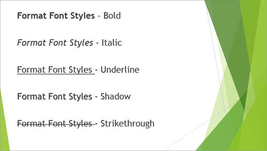 Font Styles applied to the text