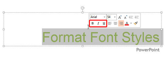 Bold, Italic, and Underline options within Mini Toolbar