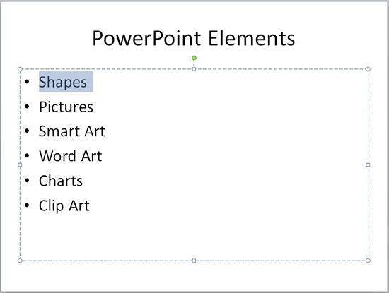 Text selected within the text placeholder