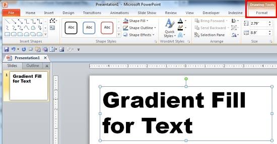 Drawing Tools Format tab of the Ribbon