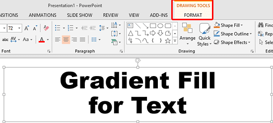 Drawing Tools Format tab of the Ribbon