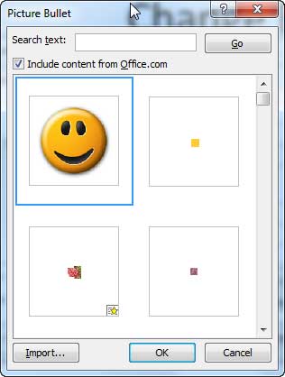 Picture added to the Picture Bullet dialog box
