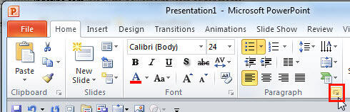 Paragraph dialog launcher within Home tab Paragraph dialog launcher within Home tab