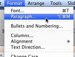 Paragraph option selected within the Format menu