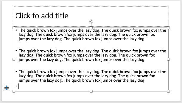 Dummy text inserted in the selected text placeholder