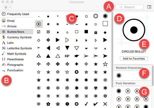 Characters dialog box Characters dialog box