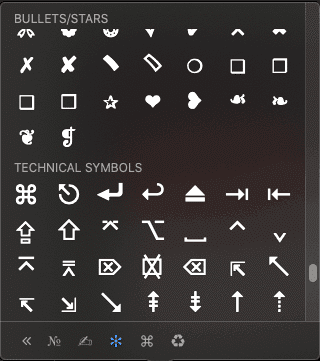 The Symbol floating palette The Symbol floating palette