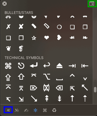 The Symbol floating palette with the Expand button The Symbol floating palette with the Expand button