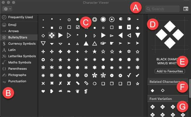 Characters dialog box Characters dialog box