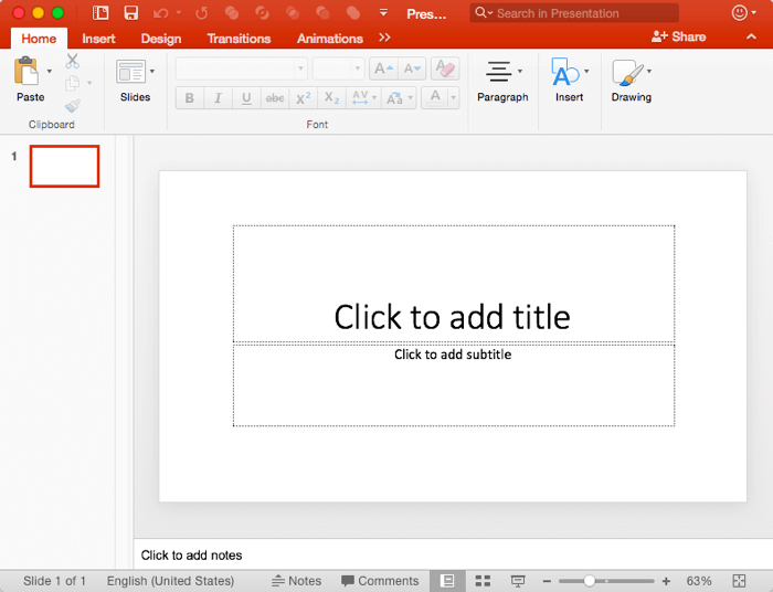 A new presentation in PowerPoint 2016 A new presentation in PowerPoint 2016