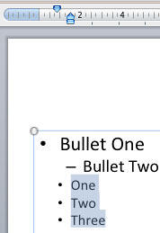 Selected bulleted paragraphs repositioned leftwards to a new indent Selected bulleted paragraphs repositioned leftwards to a new indent