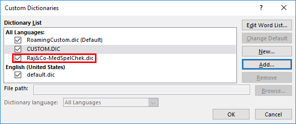 Selected Dictionary Added Selected Dictionary Added