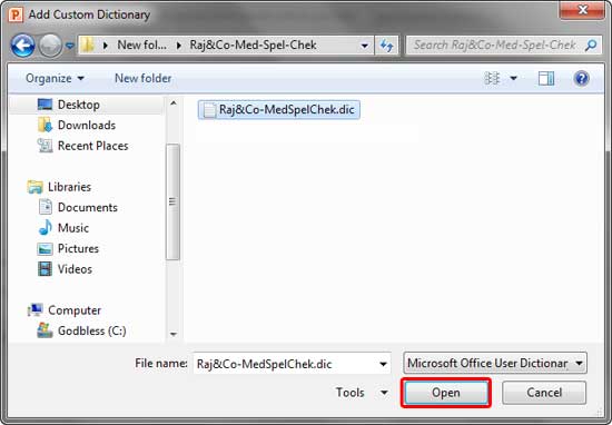 Add Custom Dictionary dialog box Add Custom Dictionary dialog box