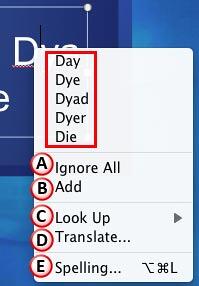 Contextual menu containing spelling suggestions Contextual menu containing spelling suggestions