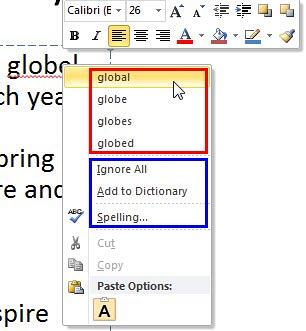 Contextual menu containing spelling suggestions Contextual menu containing spelling suggestions
