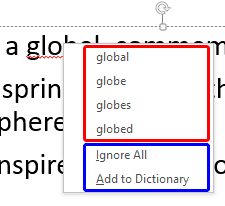 Contextual menu containing spelling suggestions Contextual menu containing spelling suggestions
