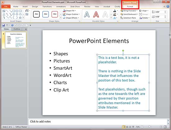 Drawing Tools Format tab of the Ribbon Drawing Tools Format tab of the Ribbon