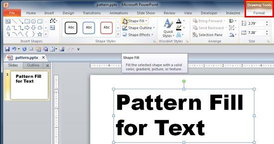Drawing Tools Format tab of the Ribbon