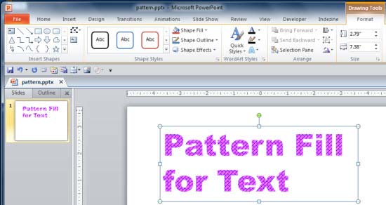Text with a pattern fill applied