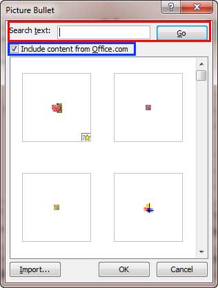 Picture Bullet dialog box