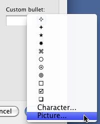 Picture option within the Custom bullet drop-down list