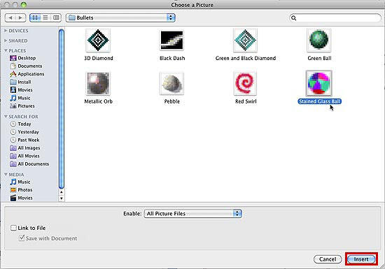 Choose a Picture dialog box