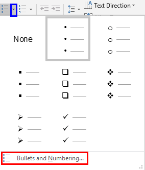 Bullets drop-down gallery