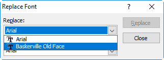 Font to be replaced selected Font to be replaced selected
