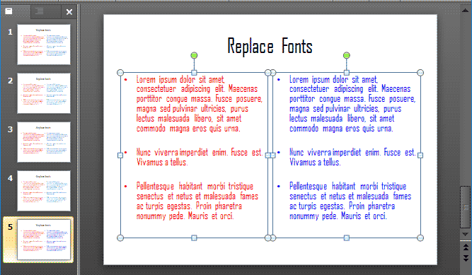 Fonts in the presentation changed