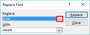 Replace Font dialog box Replace Font dialog box