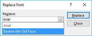 Font to be replaced selected Font to be replaced selected