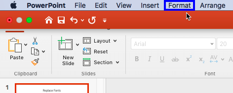 Format option within the Menu bar Format option within the Menu bar