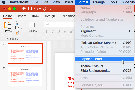 Replace Fonts option Replace Fonts option