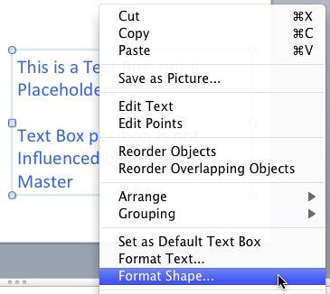 Format Shape option to be selected