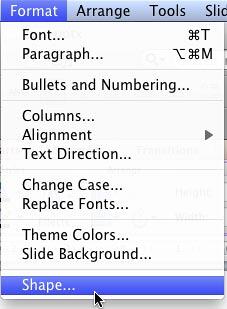 Shape option to be selected within the Format menu