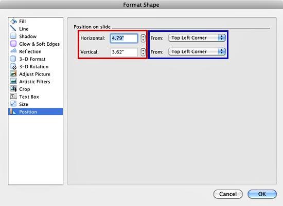 Position on slide options within Format Shape dialog box