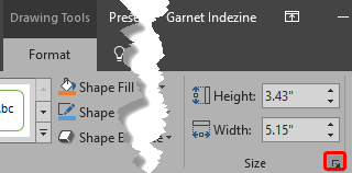 Dialog launcher within the Size group
