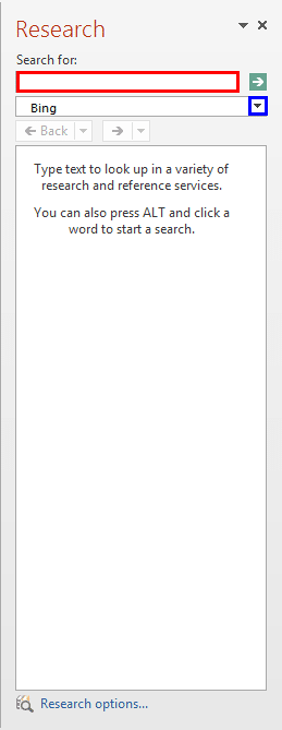 Research Task Pane with no results